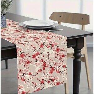 Table Runner 13x72in Woven Polyester Cherry Blossoms Spring